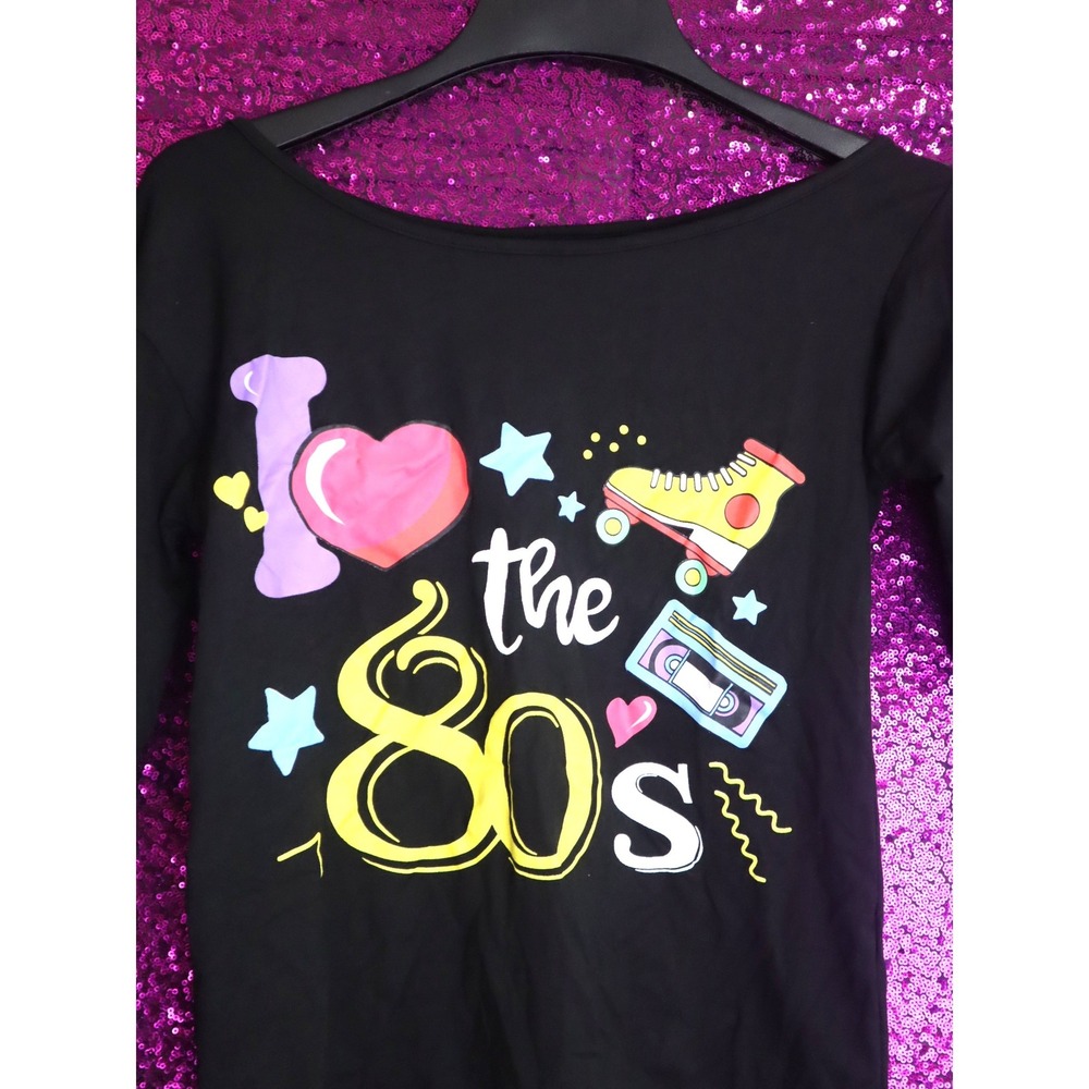 Black Graphic Tee Small I Love the 80s Retro Roller Skate Top Fun Nostalgia Gift